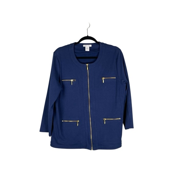 Joan Vass Navy Blue Zip Front Jacket 4-Pocket Design Size 1X - Picture 1 of 6